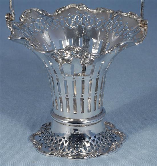 A George V silver swing handled trumpet shaped basket, Height 235mm weight 6.6oz/207grms